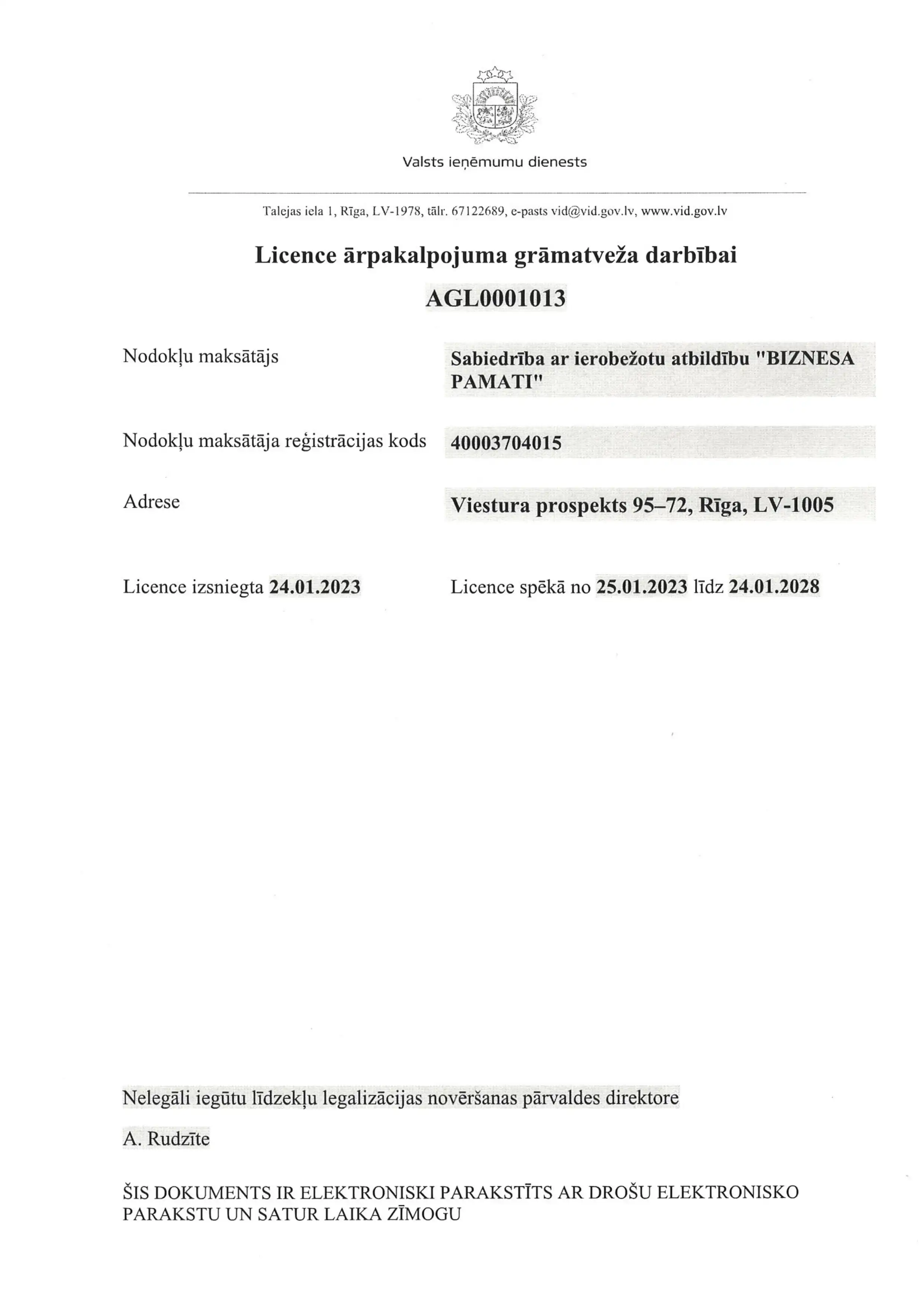 Valsts ieņēmumu dienesta izsniegtās ārpakalpojuma grāmatveža licences faila priekšskatījums